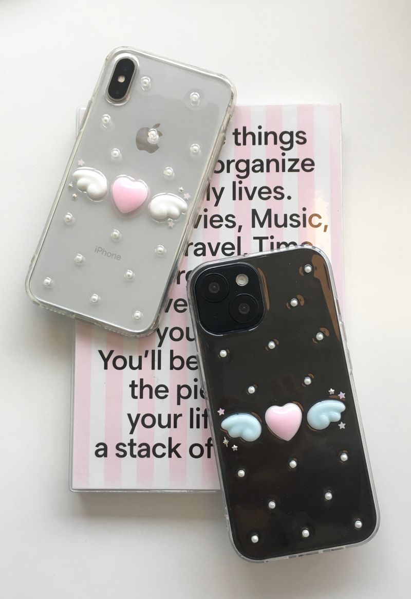 [MADE] ドットエンジェルレジンケース (heart-pink & wings-blue)