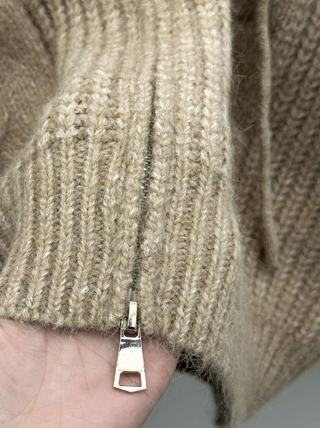 Cable Two-Way Knit Hood Zip-Up
