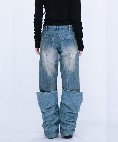 OVERLAP TUCK DENIM PANTS