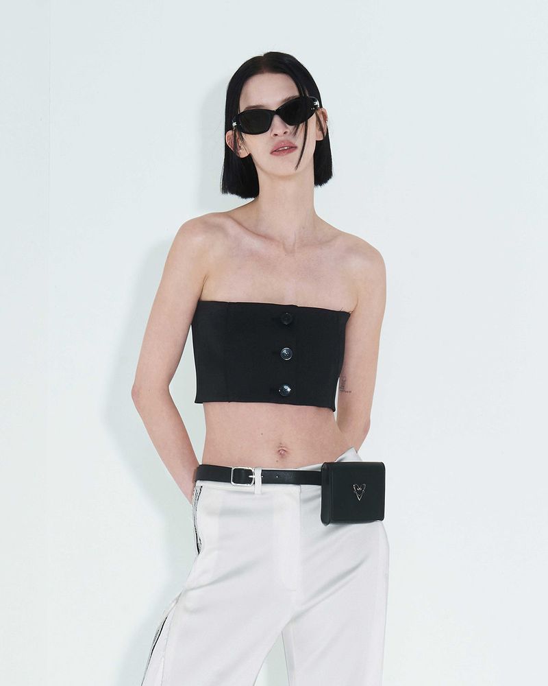 Raw Edge Button Tube Top _ Black
