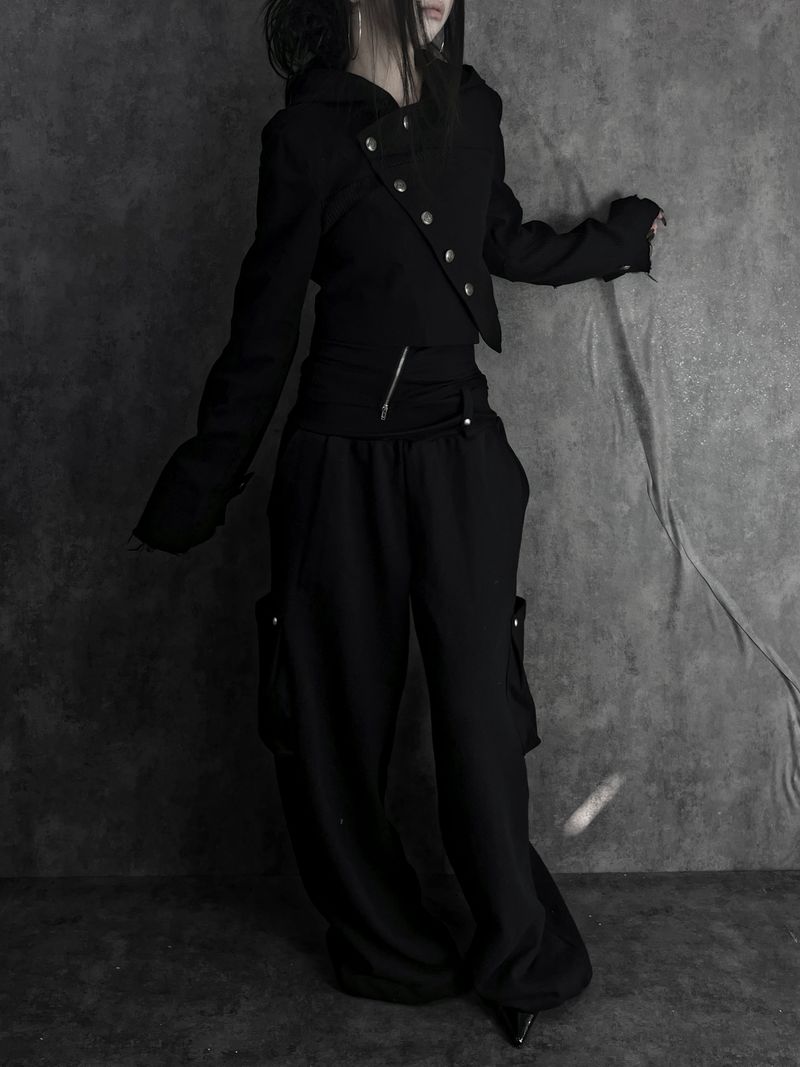 diagonal button color block jacket
