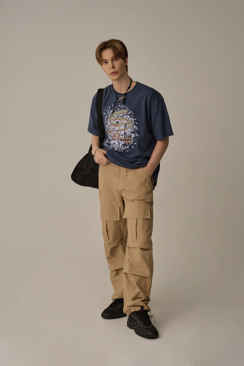 FRONT POCKET NYLON CARGO PANTS(BEIGE)