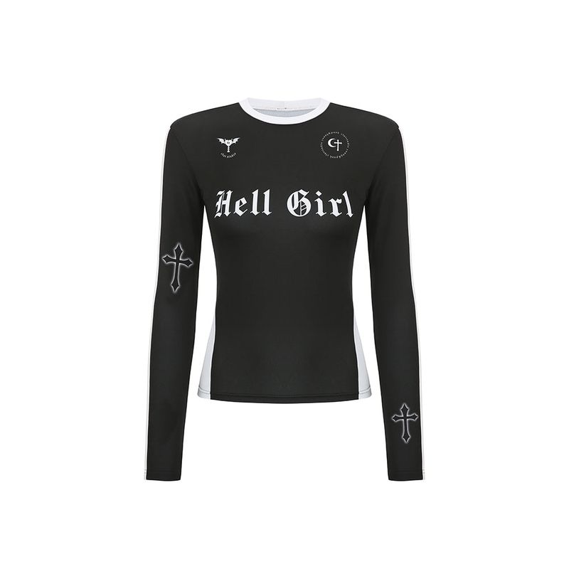 0 5 hell girl line top - BLACK