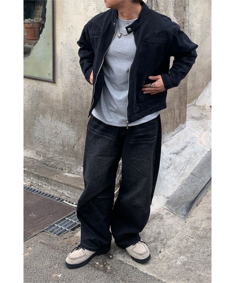 Crop Biker Washing Jacket