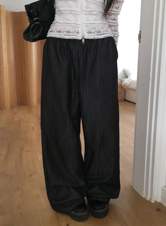 Appe Nonfade Banding Raw Wide Denim Pants