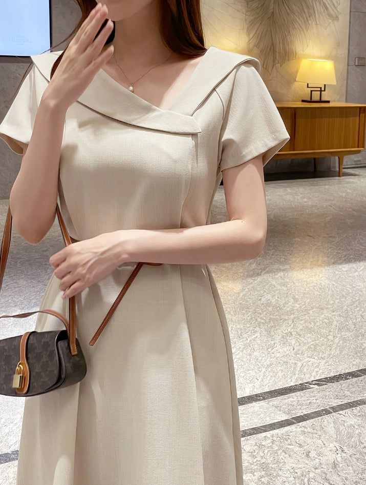 Beshu Diagonal V-collar Long One Piece (Belt set)