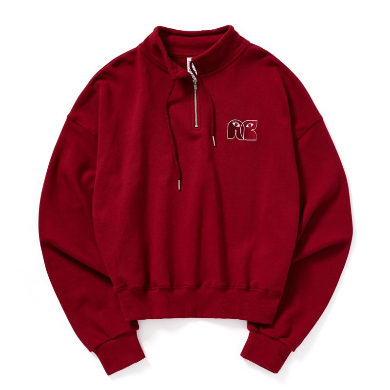 HIGH NECK STRING SWEATSHIRT_DEEP RED