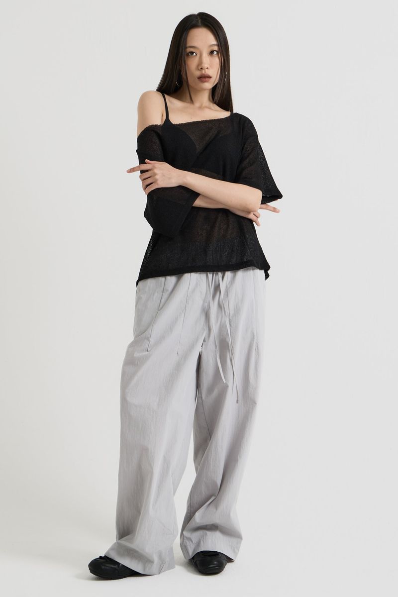 Knit one-shoulder t-shirt, Black