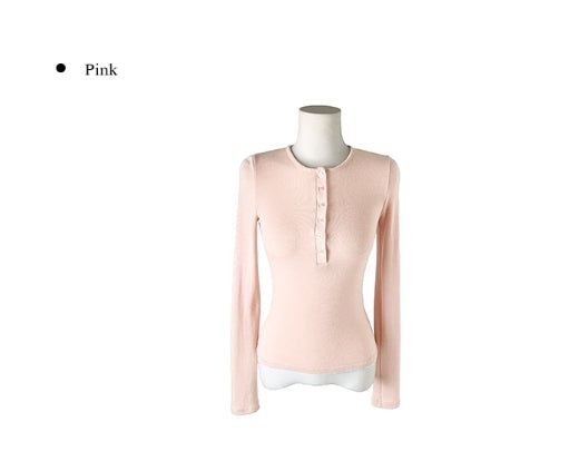 Doa Wool Button Slim Long Sleeve T-Shirt