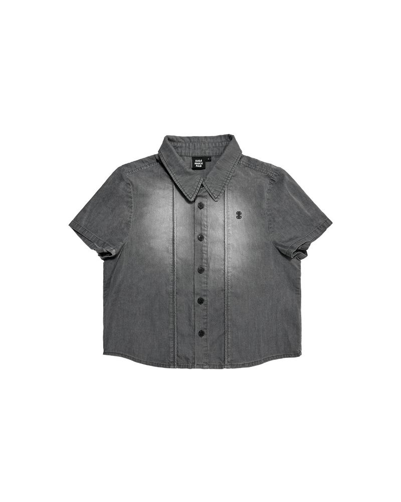 IUGAMAKARAS（イウガマカラス）の「Washed Denim Half Shirt (Gray)（Tops）」