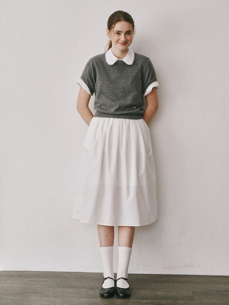 Shirring cotton skirts (Ivory)