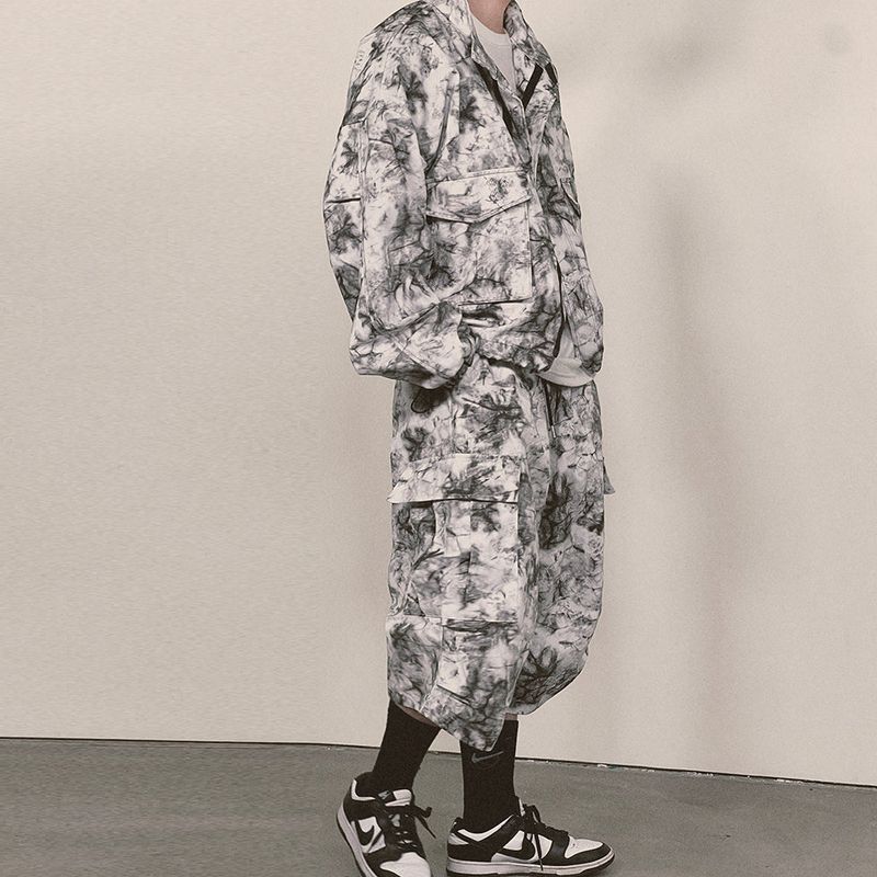 tiedye capri cargo shorts_white