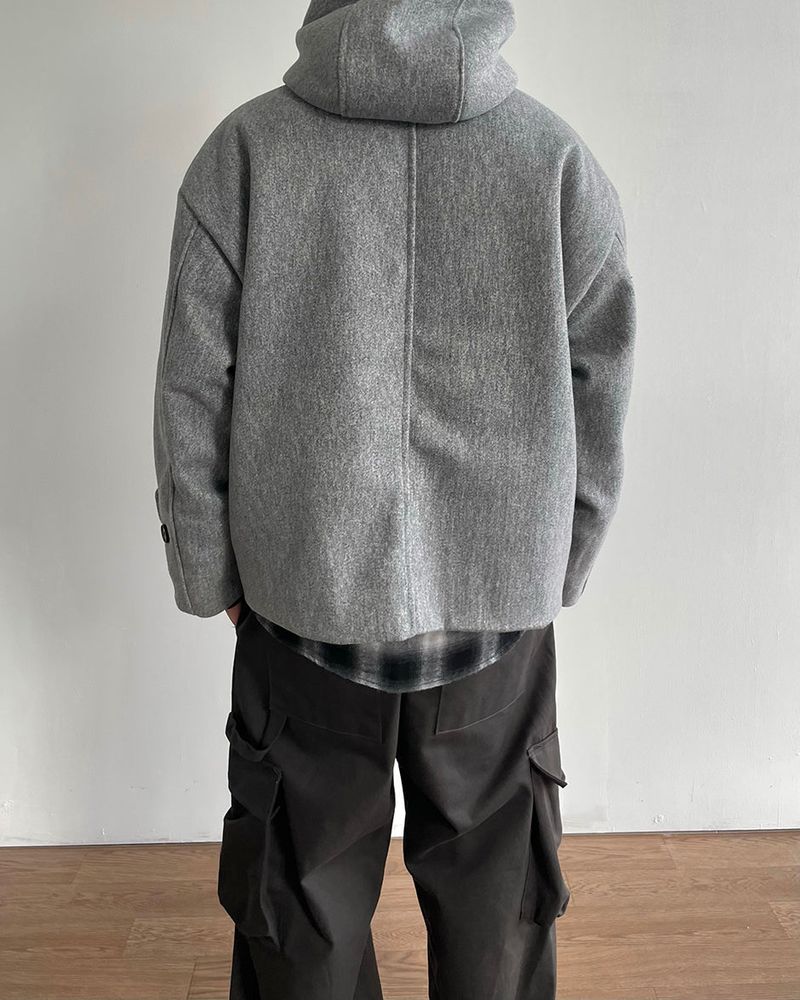 Carbon Wool Hooded Half Coat
