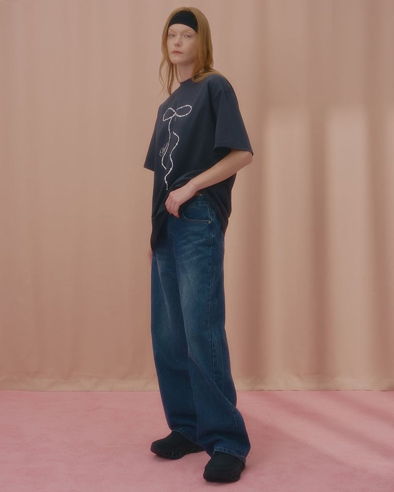 WAVE PEARL RIBBON TSHIRT-CHARCOAL