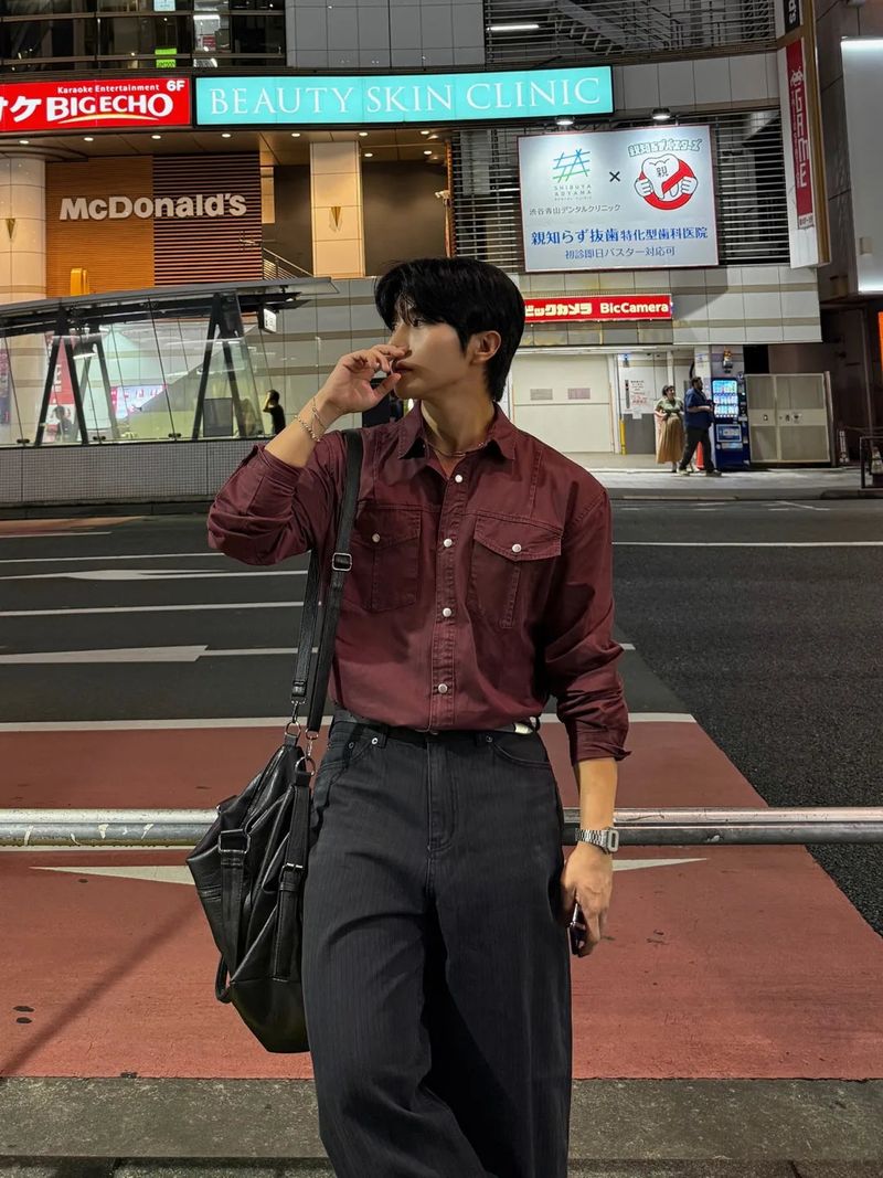 Herringbone Loose regular pants
