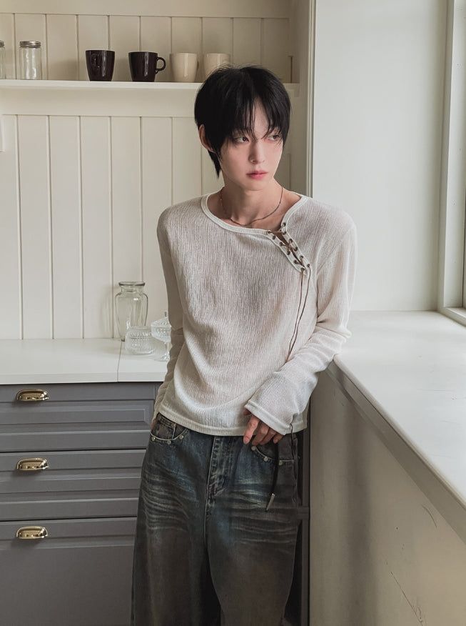 26SS★ [PLAN MADE] Loop Lace-up Boat Neck Knit