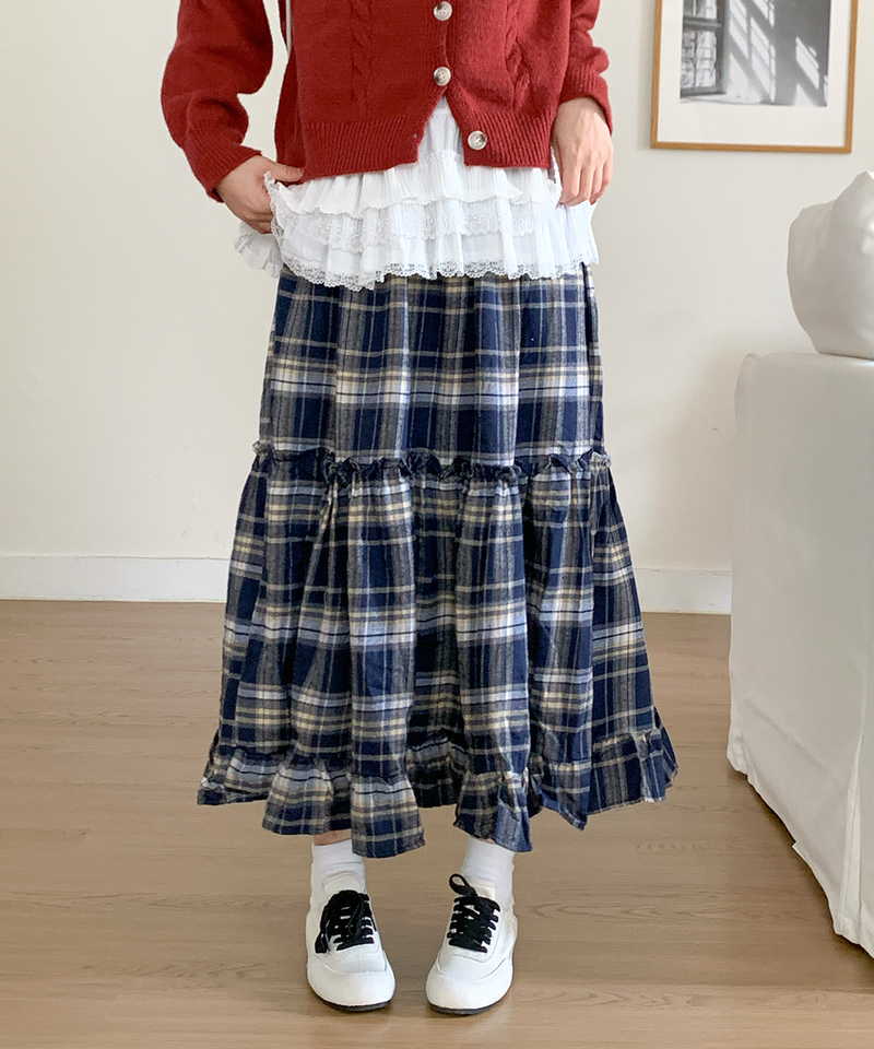 Sorbet Long Checkered Skirt
