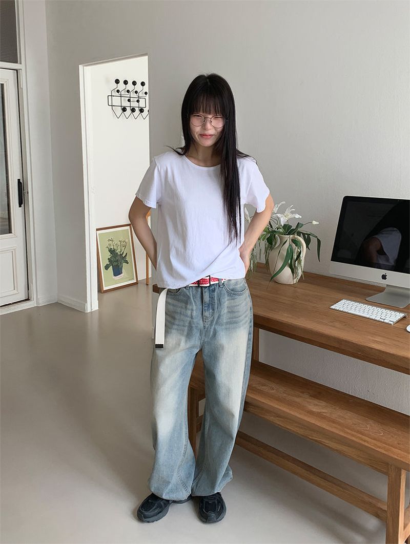 SAND WASHED WIDE JEANS (2C)