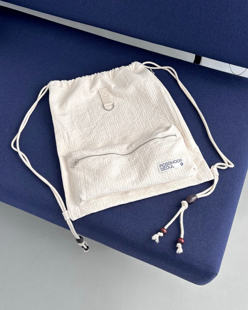 Quilted cotton string backpack_ivory