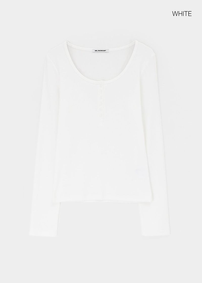 [B-BASIC] Ribbed Henley Neck Long Sleeve Tee (2 SIZE)
