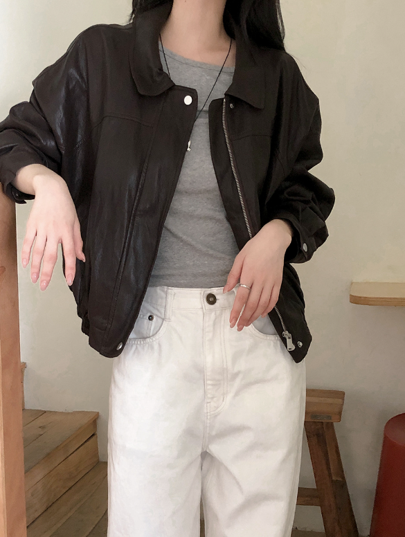 EW Collar Crop Leather Blouson (2color)