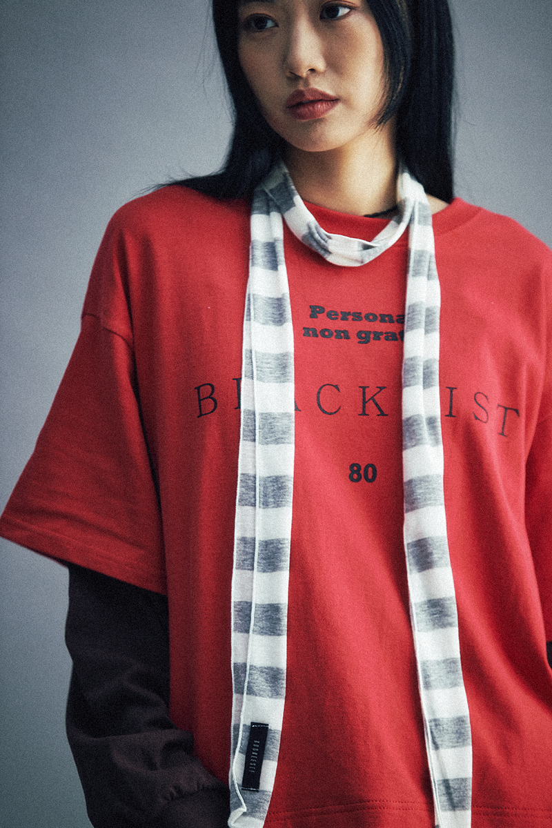 Blacklist lettering Layered tee (Red/Brown)