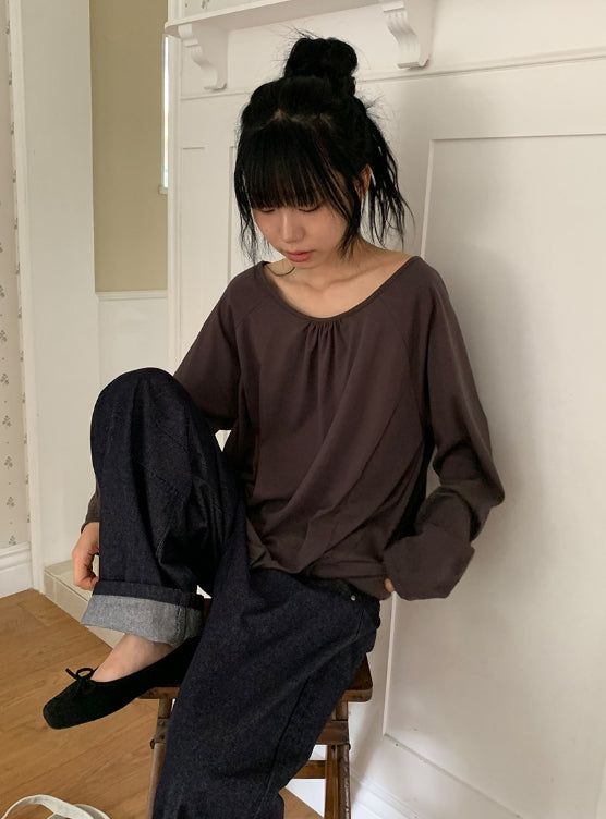 26FW★ [BAONHAUS] Renil Shirring Layered Long Sleeve Tee