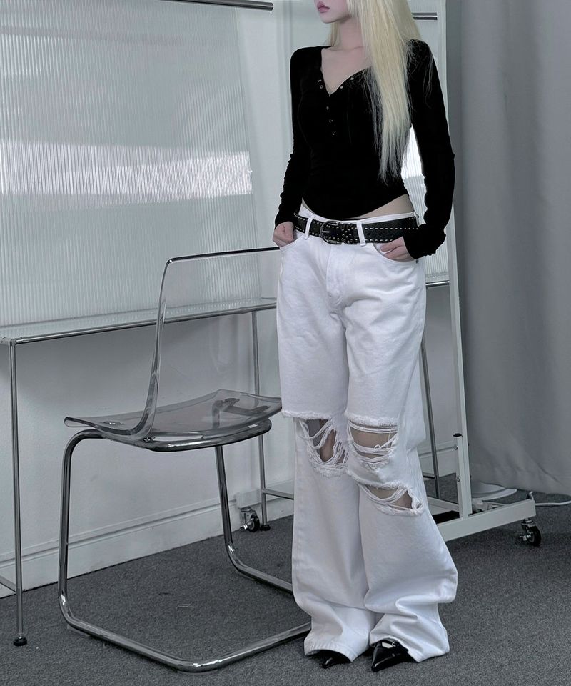 Destroyed White Cotton Pants