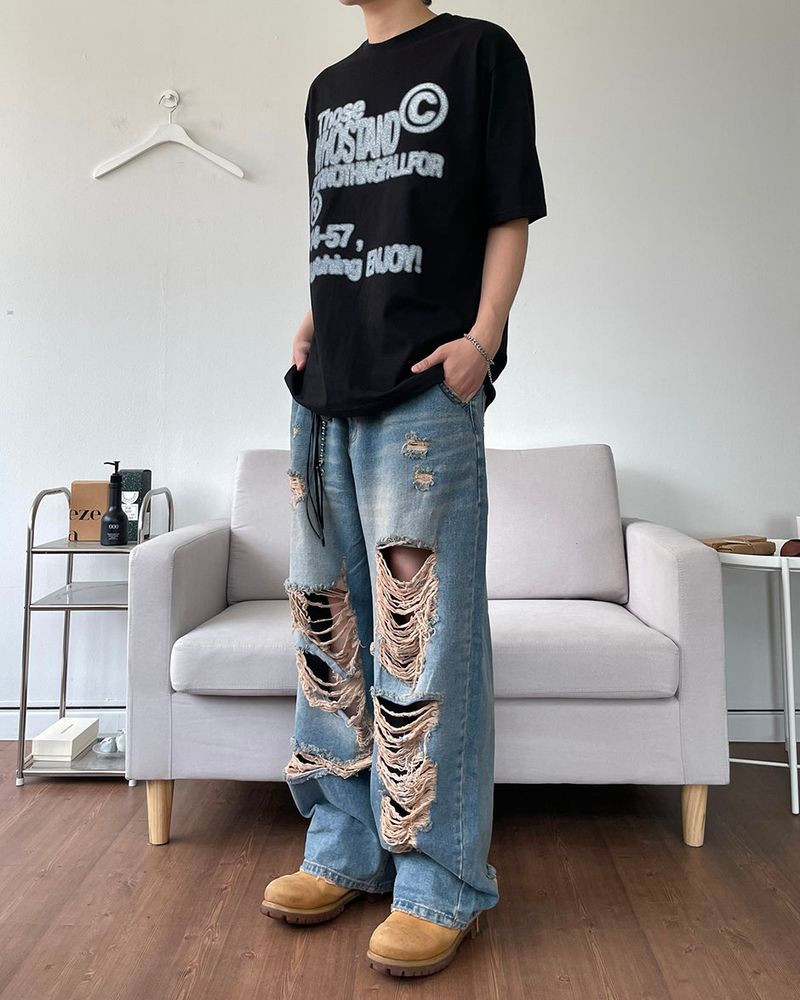 Damage Washing Denim Pants