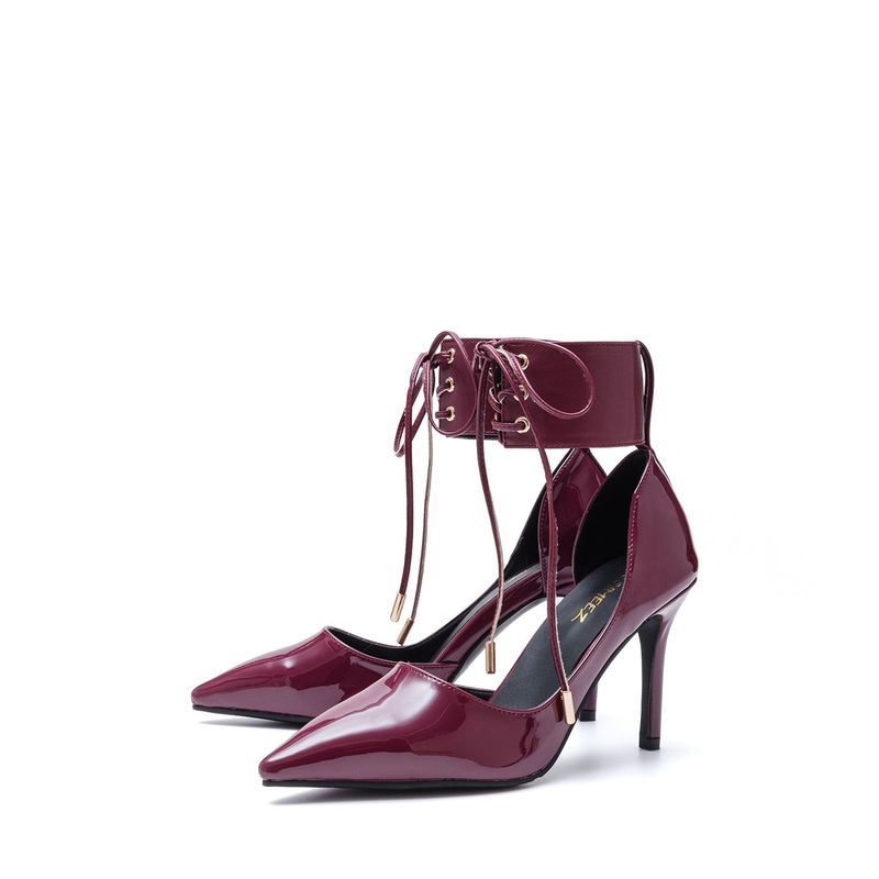 Ankle Point Stiletto Heel(Burgundy)