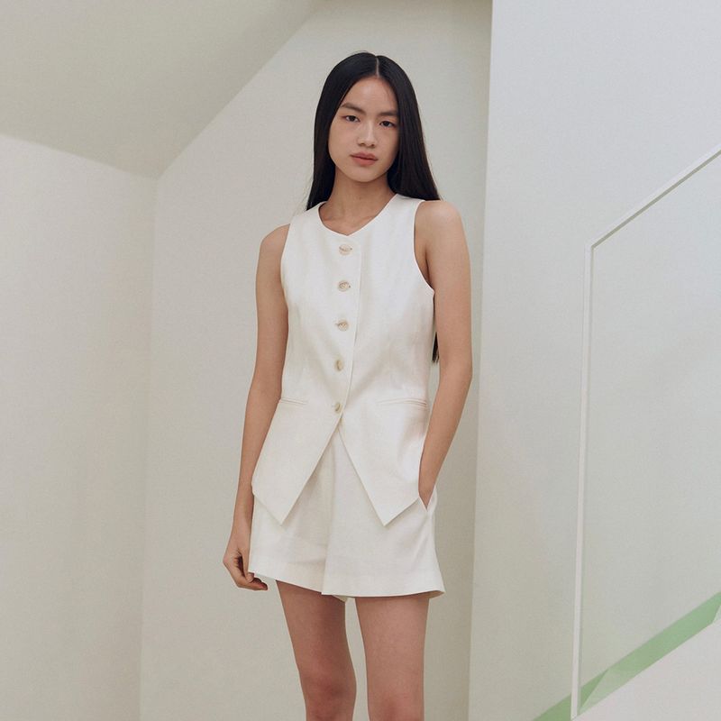 Tailored Linen Blended Vest_Ivory