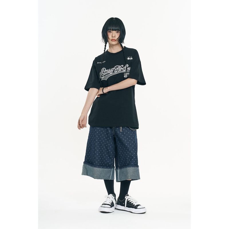 Check Applique Patch Short Sleeve - Black