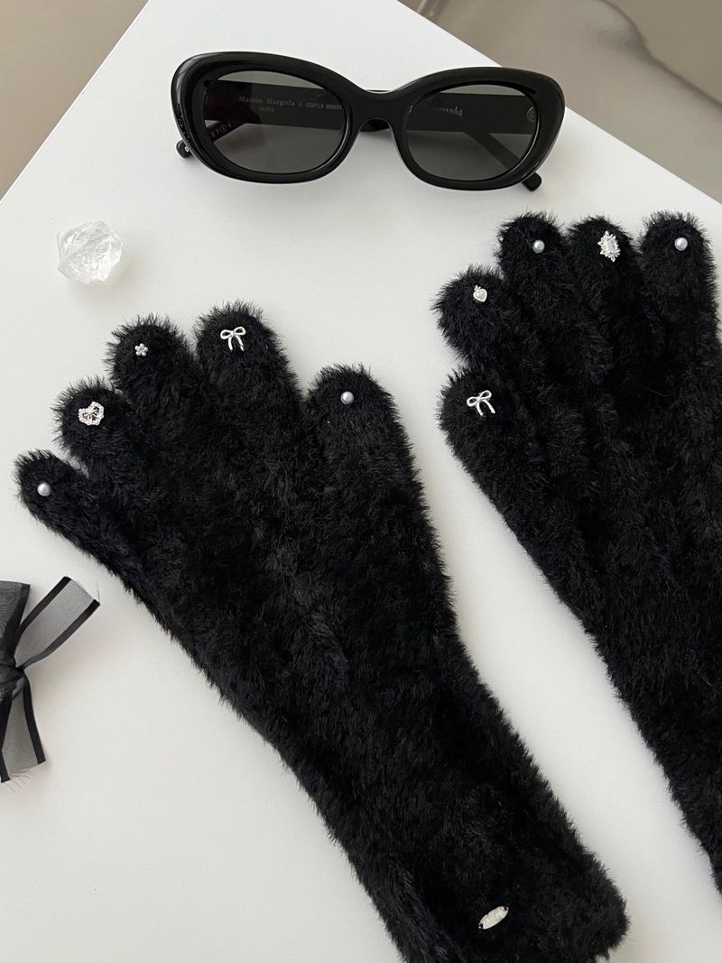 RGO Ballet Core Ribbon Jewelry Year-end Look Hip Cubic Long Heating Fleece-Lined Fur Mink Black White Brown Beige Gloves (Select 3 Colors)