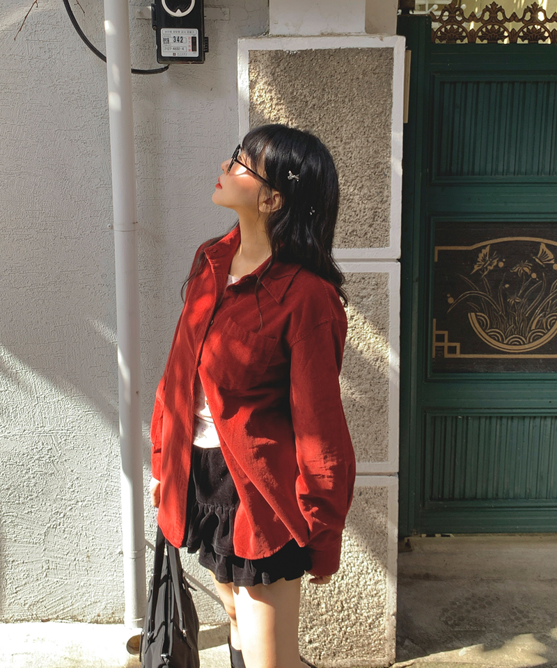 Corduroy Collar Shirt Shirt Blouse Basic Item Cotton