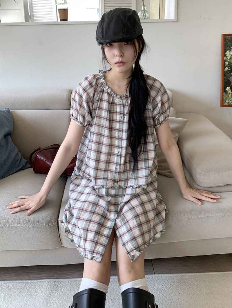 JAZZ THE ORDER（ジャズ ザ オーダー）の「SAGE CHECK FRILL DRESS (2C)（Dresses）」
