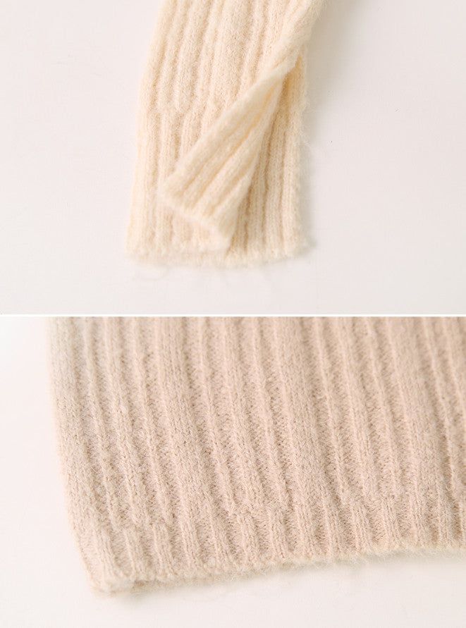 #Romantic Rib Off Shoulder Button Knit (3color)
