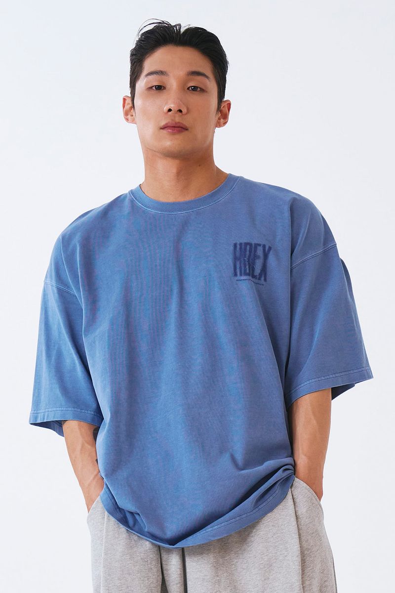 クラックプリントピグメントショートスリーブ Ash Blue