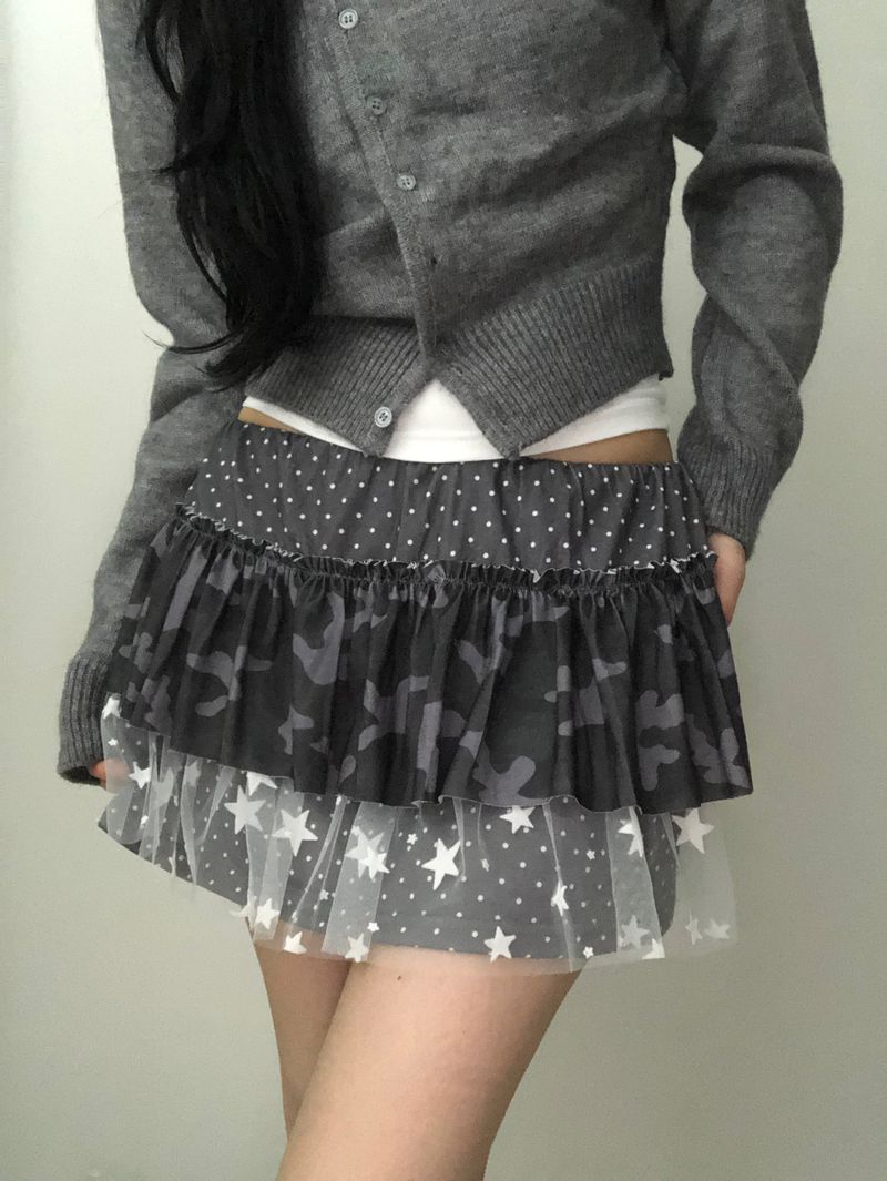 Gray Dot Camo Lace Skirt