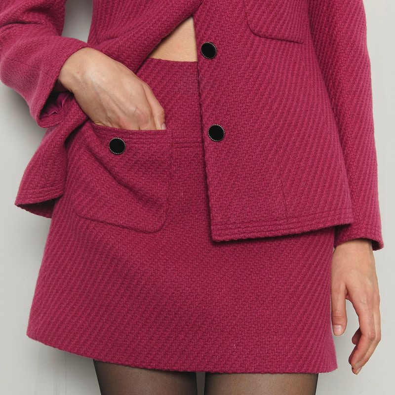 SSOKIN（ソキン）の「Wool Blended Diagonal Herringbone Tweed Mini Skirt _ Pink（Skirts）」