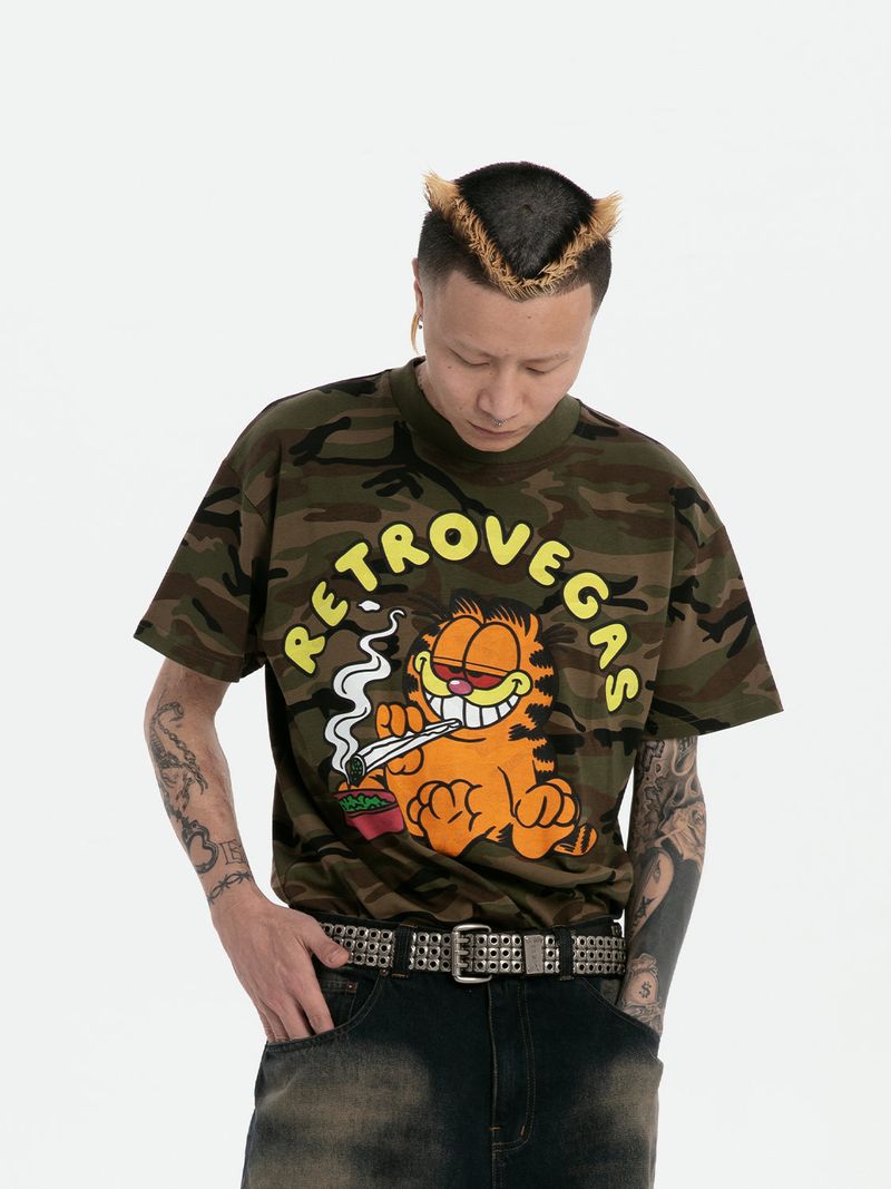 RTVG(RETROVEGAS) 420 Garfield smorking camo t-shirt