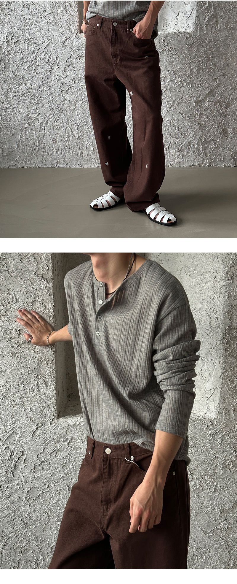 Minimal patch semi wide pants (3color)