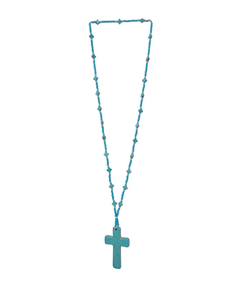 Mint Blue Antique Cross Necklace