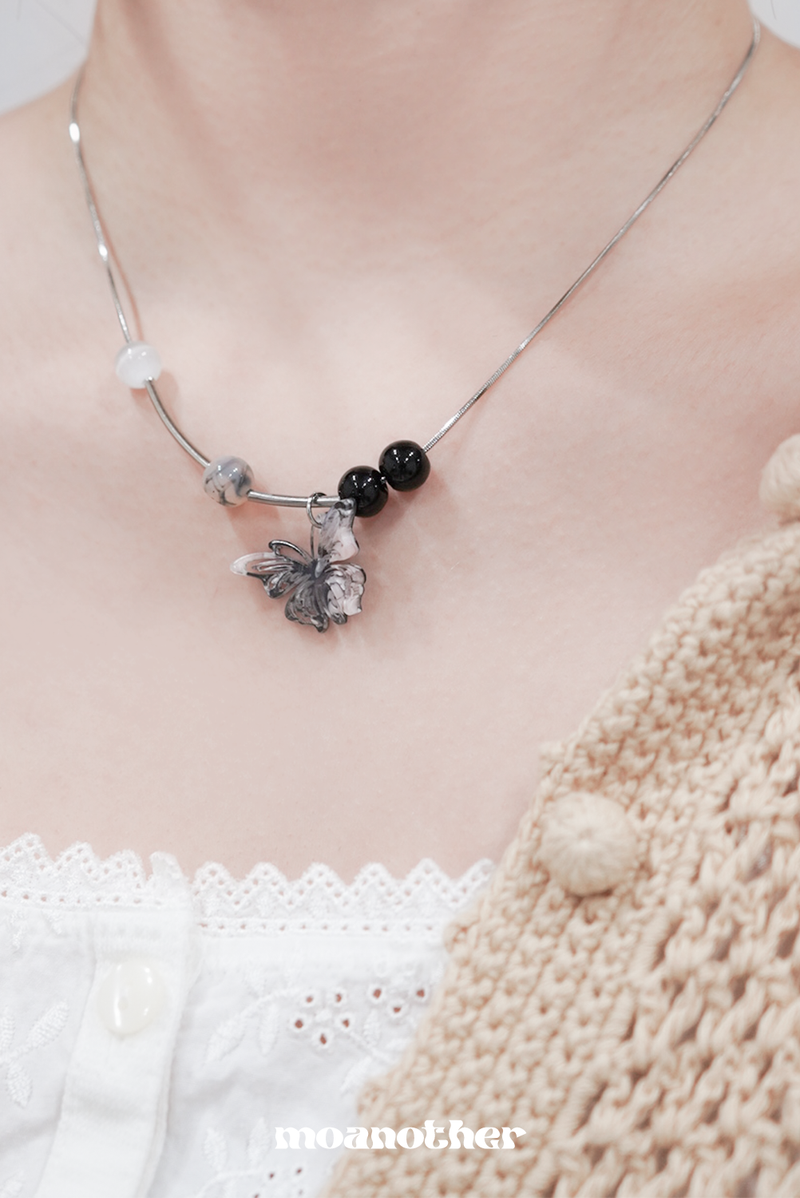 [Ive Rey Pick!][S.Steel] Black Oriental Butterfly Necklace