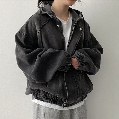 Delt Boxy Fit Two-Way Denim Hooded Jumper