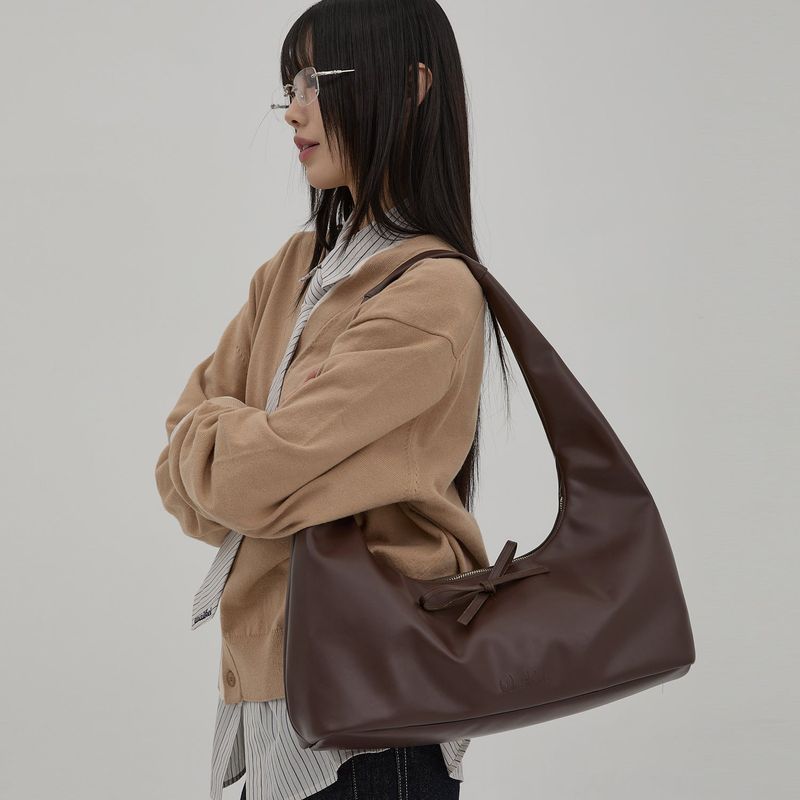 Artificial Leather Ribbon Hobo Bag