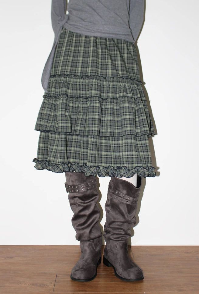 AAKE(アケ)の「CHECK TIERED FRILL SKIRT(Skirts)」