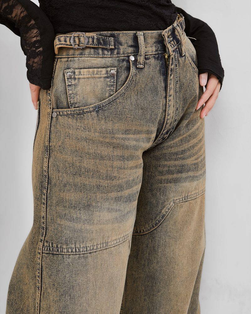 Semi Carpenter Washed Adjustable Leg Baloon Line Up Jeans
