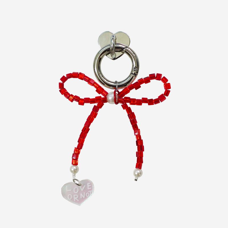 [MADE]Red Ribbon Bead Keyring&Tok