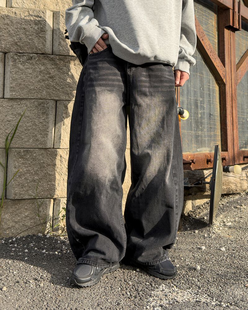 Mech side tuck wide denim pants