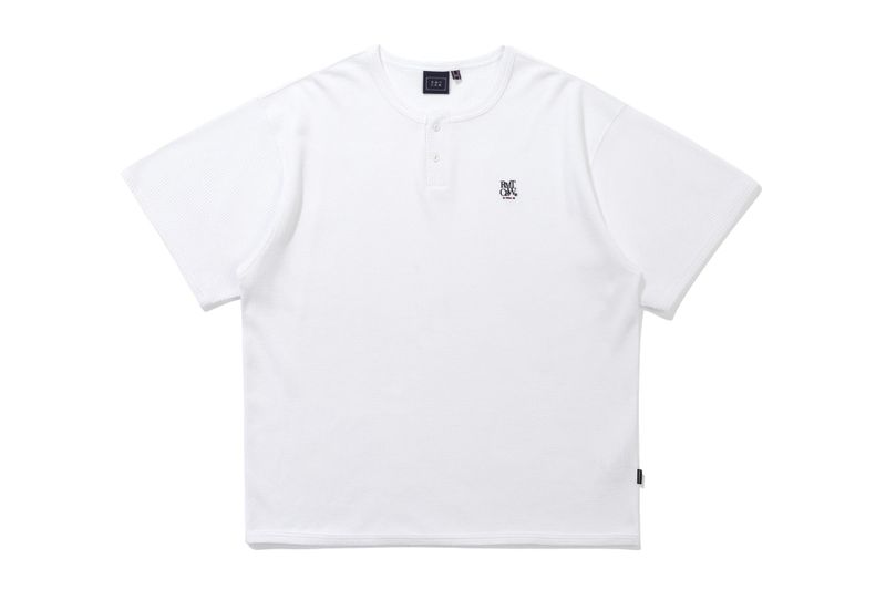 BUTTON UP WAFFLE HENLEY NECK_WHITE